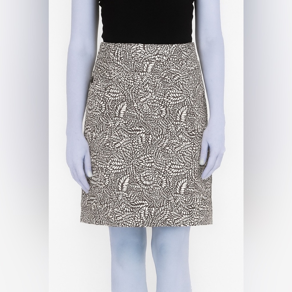 Ann Taylor Brown & Cream Leaf Pattern Skirt - Chic Neutral Work or Weekend Look